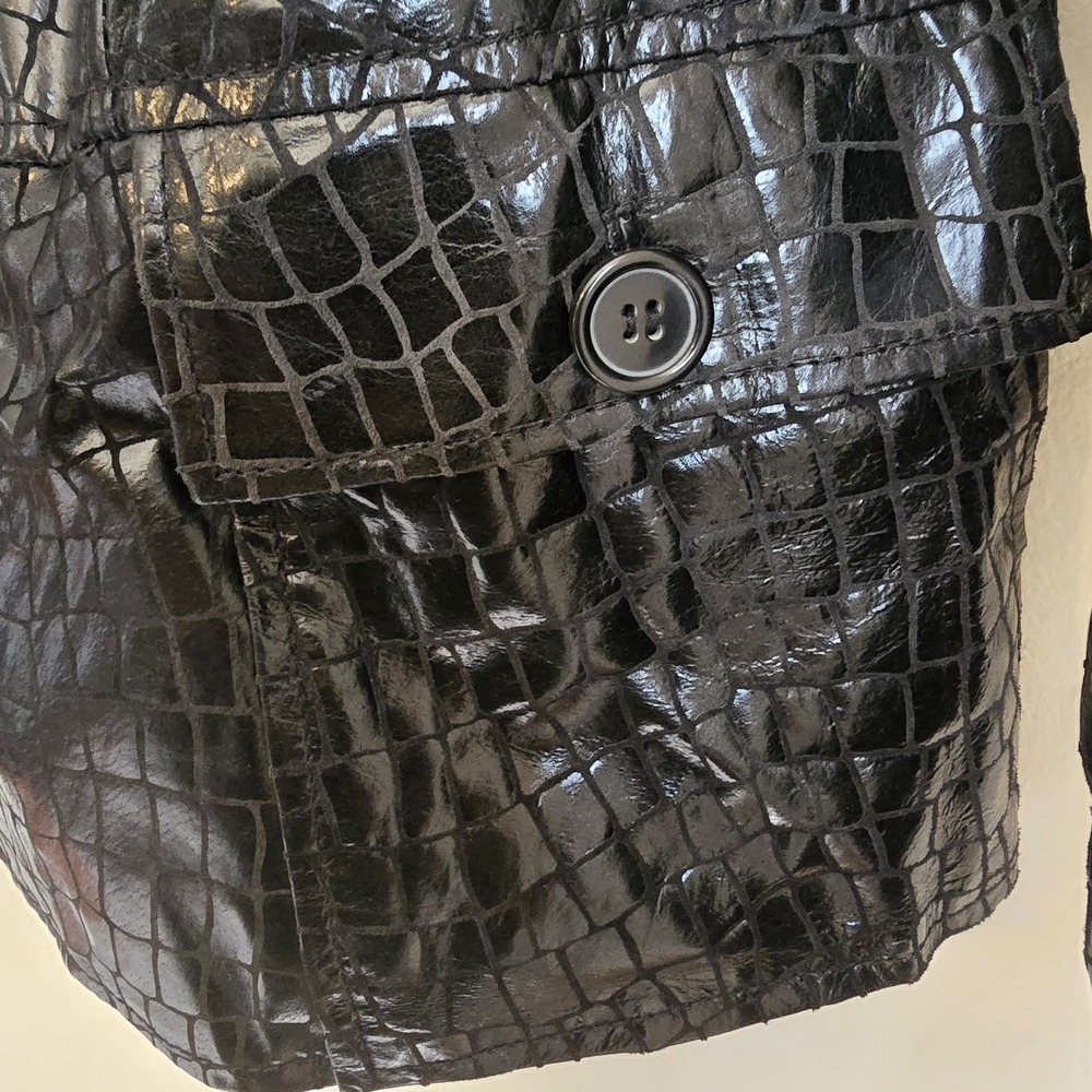 Vintage Neimam Marcus Y2K Faux Alligator Black Leather Jacket Size 12 - Picture 7 of 16